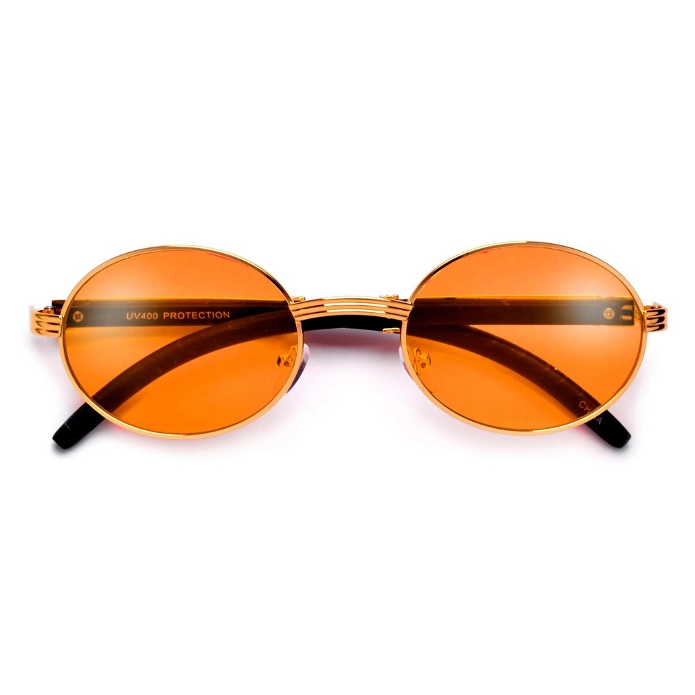 Oval Sunglasses Gold Frame Yellow Lens UV400 Protection Men Hip Hop Migos Style